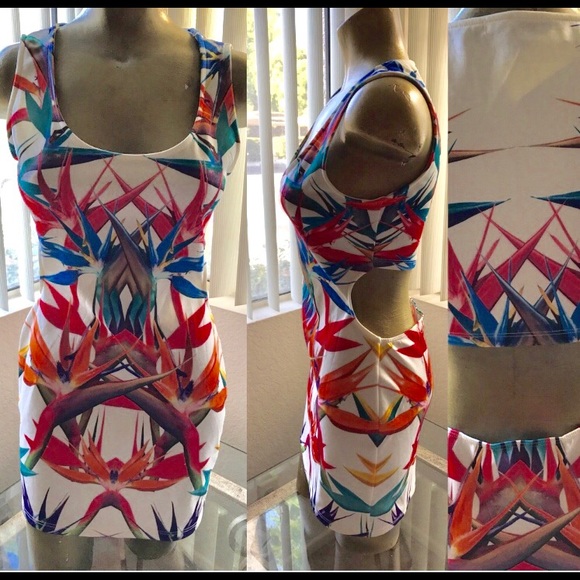 New ARDEN B Bird of Paradise CUT-OUT Bodycon DRESS S - Picture 3 of 9